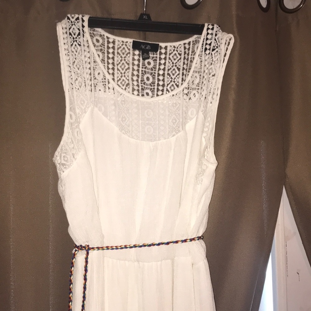 Summer white lined long handkerchief dress